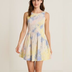Bailey Blue Yellow, Pink & Blue Pleated Mini Dress